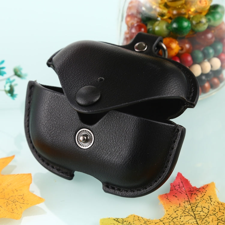 For AirPods Pro Litchi Texture PU Leather Earphone Protective Case with Hook(Black)