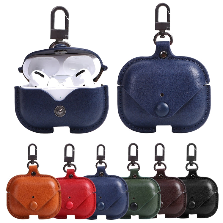 For AirPods Pro Litchi Texture PU Leather Earphone Protective Case with Hook(Black)