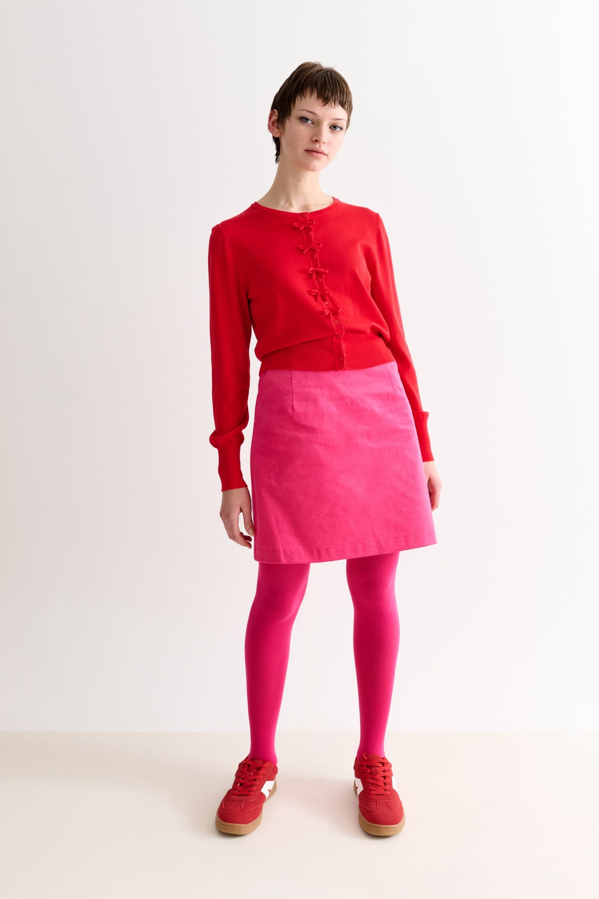 Ives Bow Trimmed Cardigan - Red