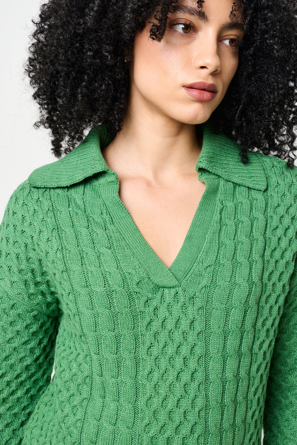 Jamie Cable Collar Jumper - Green