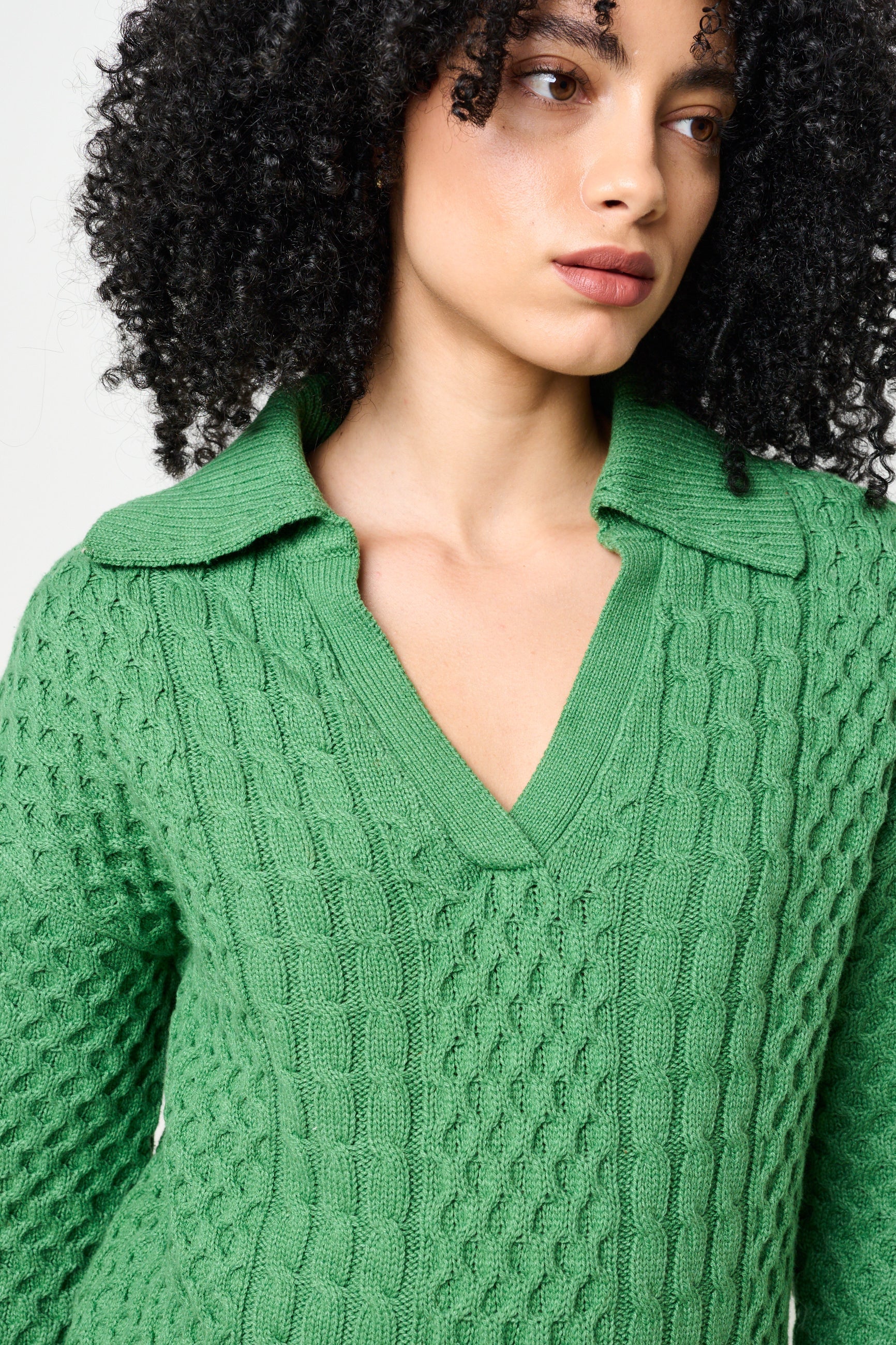 Jamie Cable Collar Jumper - Green