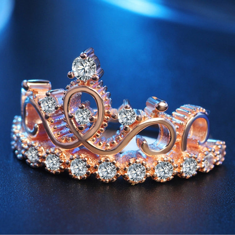 Princess Queen Crown-shaped Rose Gold Plated Zircon Ring, US Size: 8, Diameter: 18.1mm, Perimeter: 57mm, 8