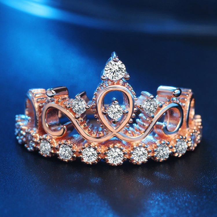 Princess Queen Crown-shaped Rose Gold Plated Zircon Ring, US Size: 8, Diameter: 18.1mm, Perimeter: 57mm, 8