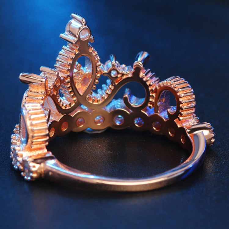 Princess Queen Crown-shaped Rose Gold Plated Zircon Ring, US Size: 8, Diameter: 18.1mm, Perimeter: 57mm, 8