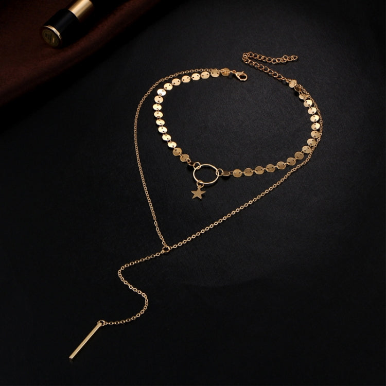 Simple Sexy Handmade Sequins Star Tassels Circle Clavicle Chain Long Pendant Double-layer Chain, Double-layer Chain