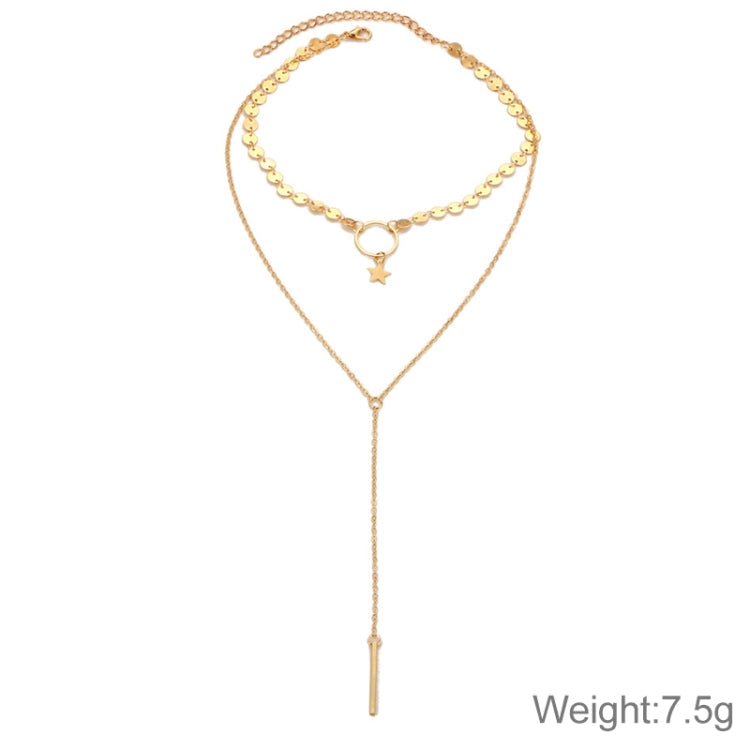 Simple Sexy Handmade Sequins Star Tassels Circle Clavicle Chain Long Pendant Double-layer Chain, Double-layer Chain