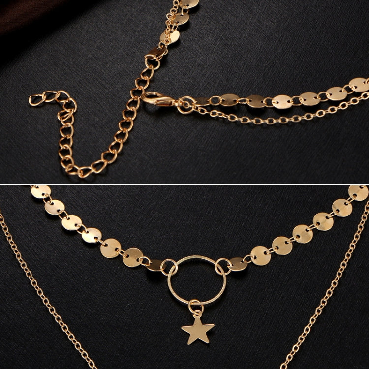 Simple Sexy Handmade Sequins Star Tassels Circle Clavicle Chain Long Pendant Double-layer Chain, Double-layer Chain