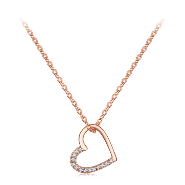 SCN347-C Sterling Silver S925 Zircon Simple Fashion Hollow Heart Shape Necklace(Rose Gold)