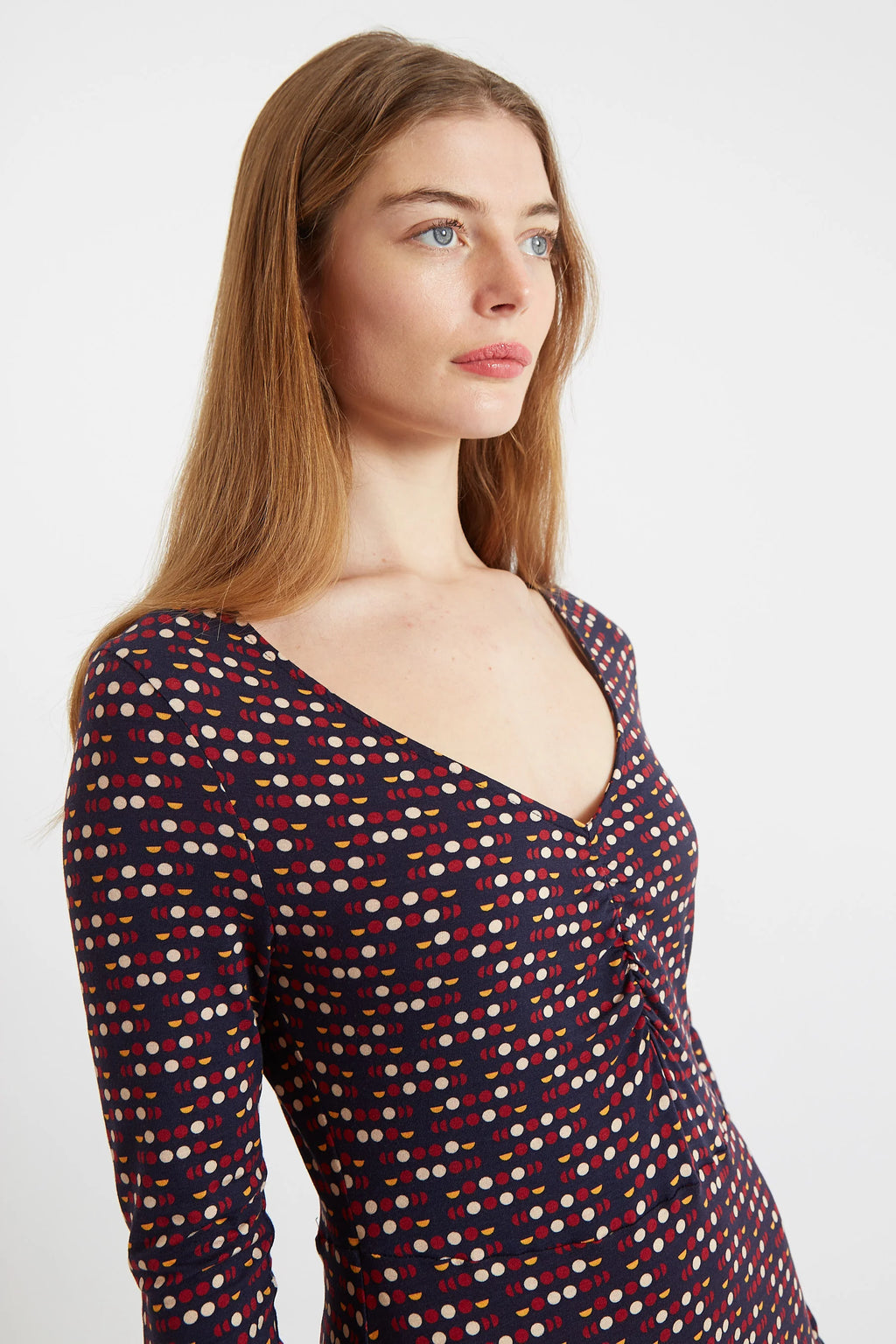 Jona Retro Dots Print Long Sleeve Mini Dress