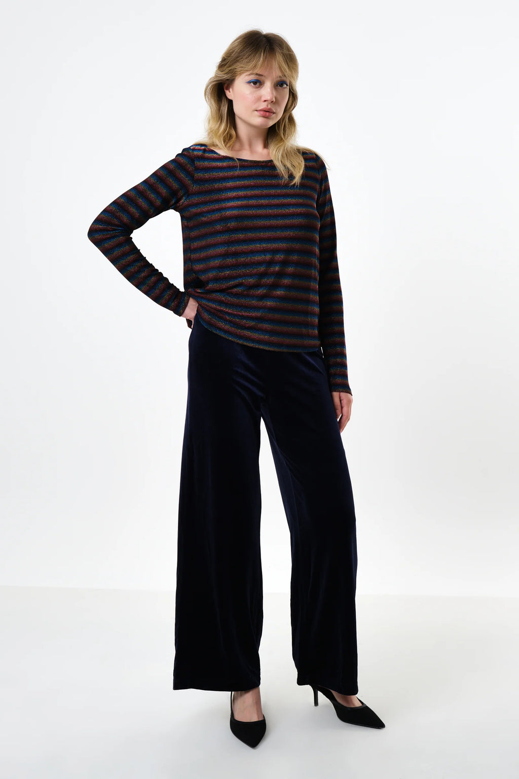 Josiane Sparkle Stripe Boat Neck Top - Gold