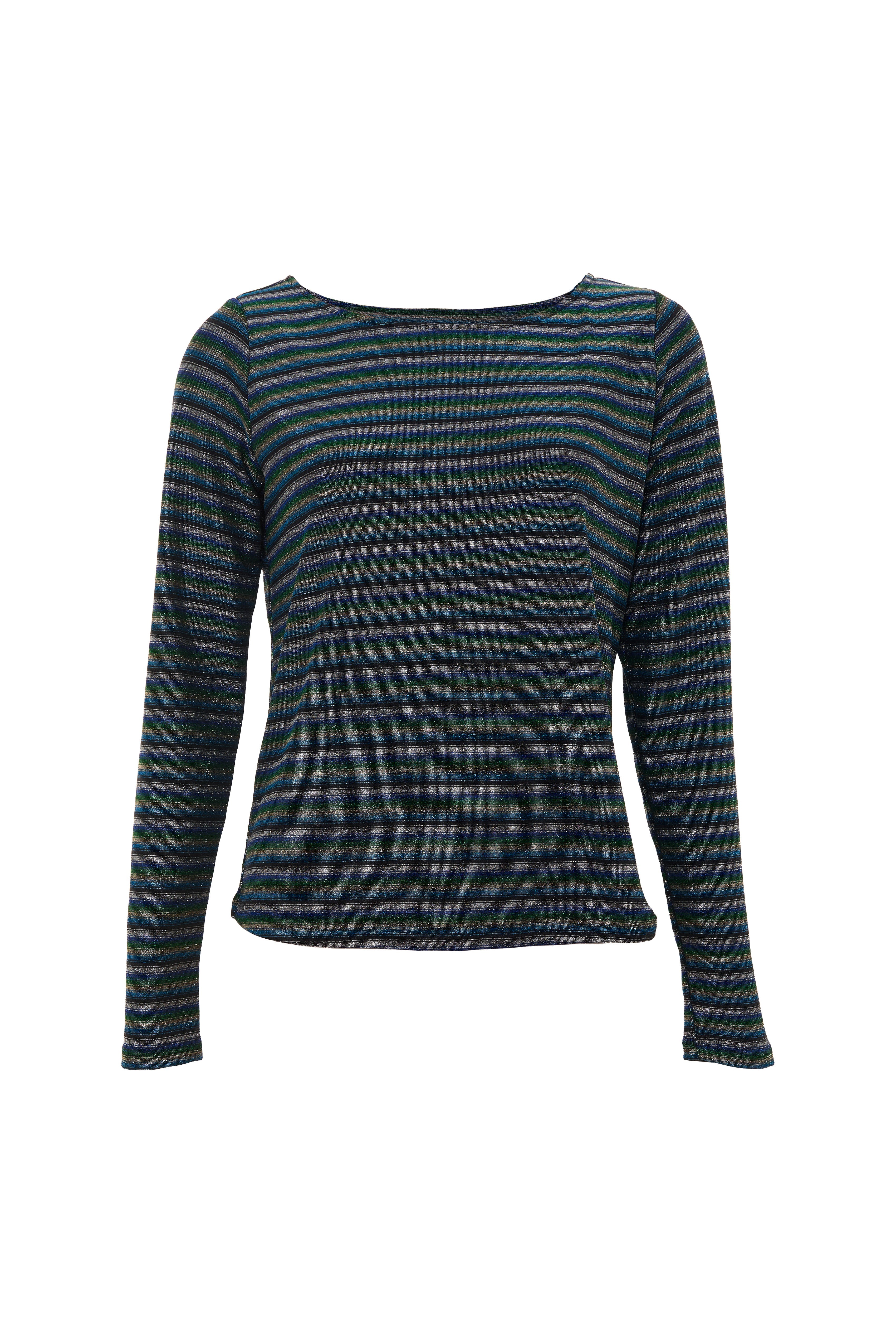 Josiane Sparkle Stripe Boat Neck Top - Silver