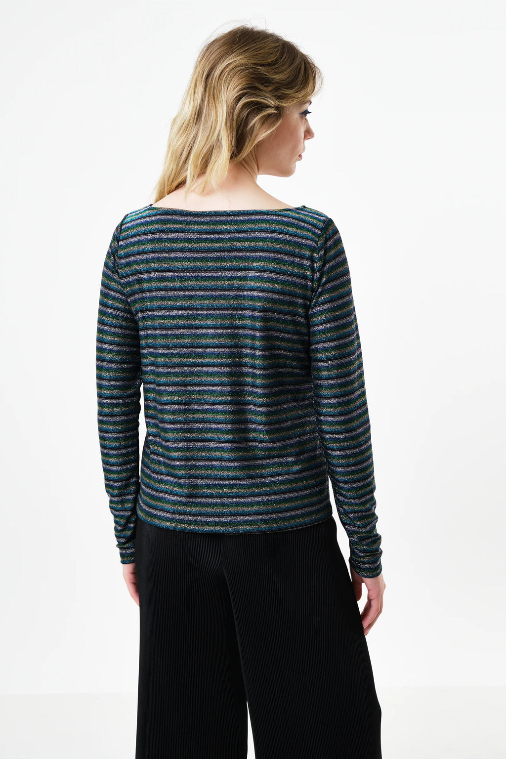 Josiane Sparkle Stripe Boat Neck Top - Silver