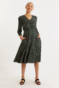 Kathlyn Fleur Vert Print Long Sleeve Midi Dress