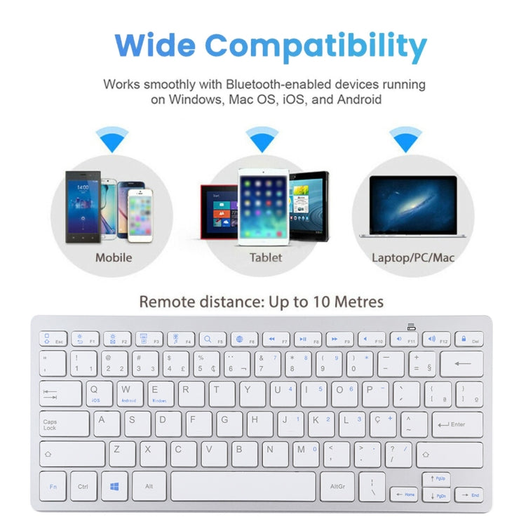 WB-8022 Ultra-thin Wireless Bluetooth Keyboard, Portuguese Keys(Silver)
