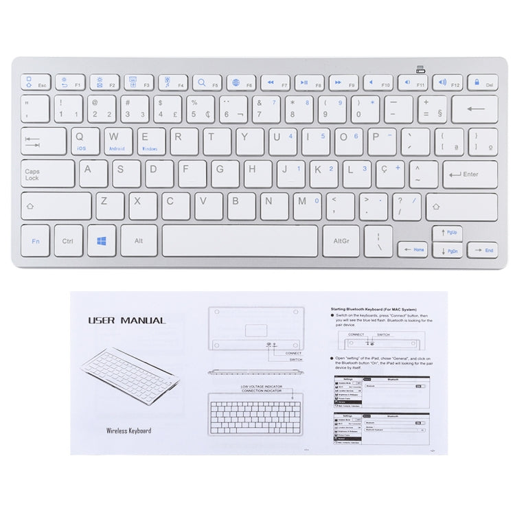 WB-8022 Ultra-thin Wireless Bluetooth Keyboard, Portuguese Keys(Silver)