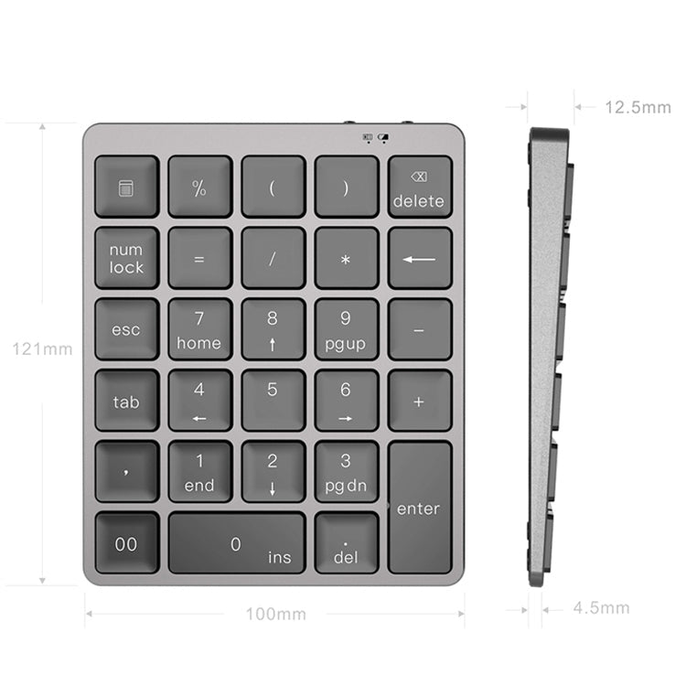 N960 Ultra-thin Universal Aluminum Alloy Rechargeable Wireless Bluetooth Numeric Keyboard (Grey)