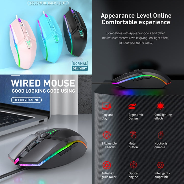 S700 Colorful Light USB Wired Office Gaming Mouse (Black)