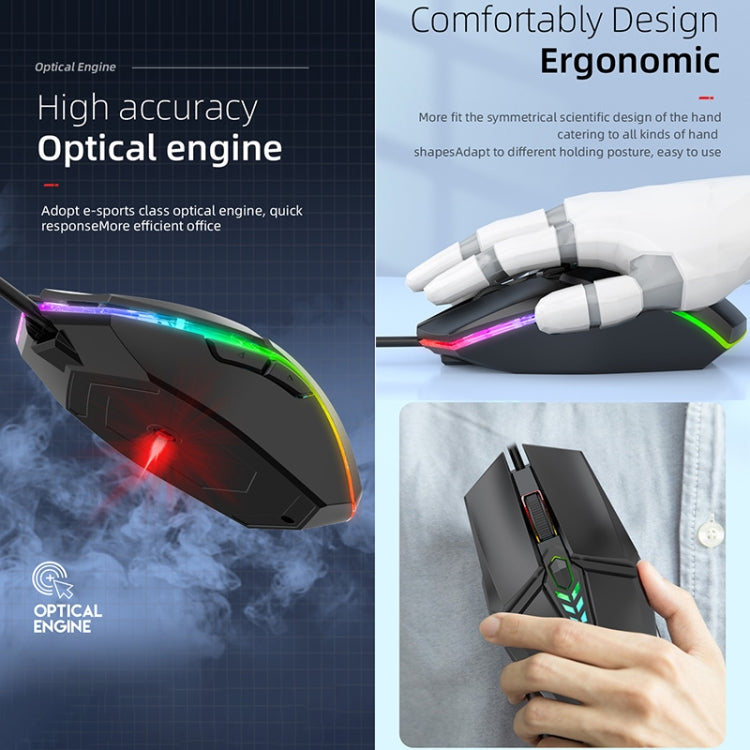 S700 Colorful Light USB Wired Office Gaming Mouse (Black)