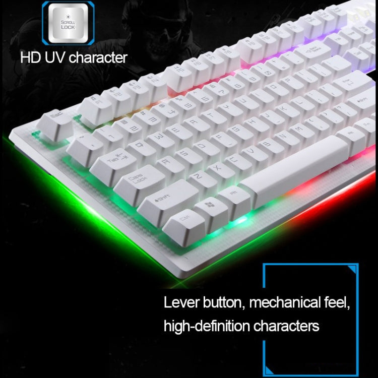 ZGB G20 1600 DPI Professional Wired Glowing Mechanical Feel Suspension Keyboard + Optical Mouse Kit for Laptop, PC(White)