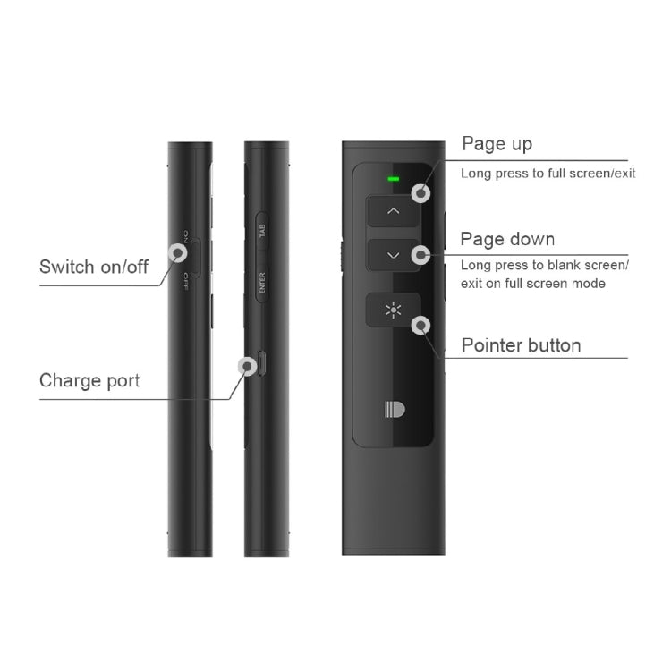 Doosl DSIT013 2.4GHz Rechargeable Laser Pointer for PowerPoint/Keynote, 100m Range (Black)