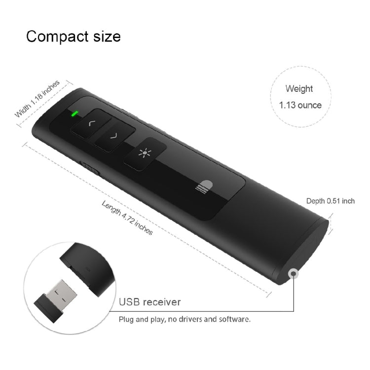 Doosl DSIT013 2.4GHz Rechargeable Laser Pointer for PowerPoint/Keynote, 100m Range (Black)