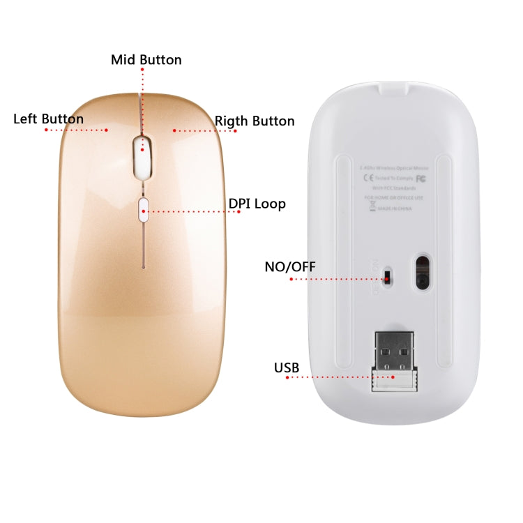 HXSJ M80 2.4GHz Wireless 1600DPI Three-speed Adjustable Optical Mute Mouse, Black, Grey, Gold, Rose Gold, Silver, White