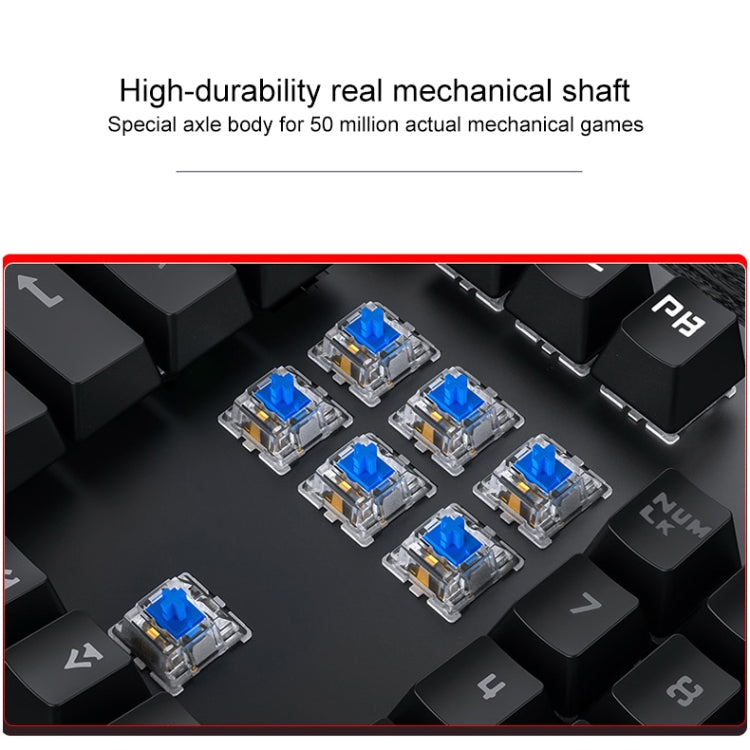 YINDIAO Electroplating Punk Mixed Light USB Mechanical Gaming Wired Keyboard, Tea Shaft (Black)