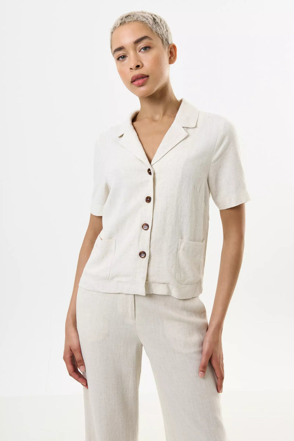 Kit Linen Mix 2 Pocket Short Sleeve Resort Shirt - Natural