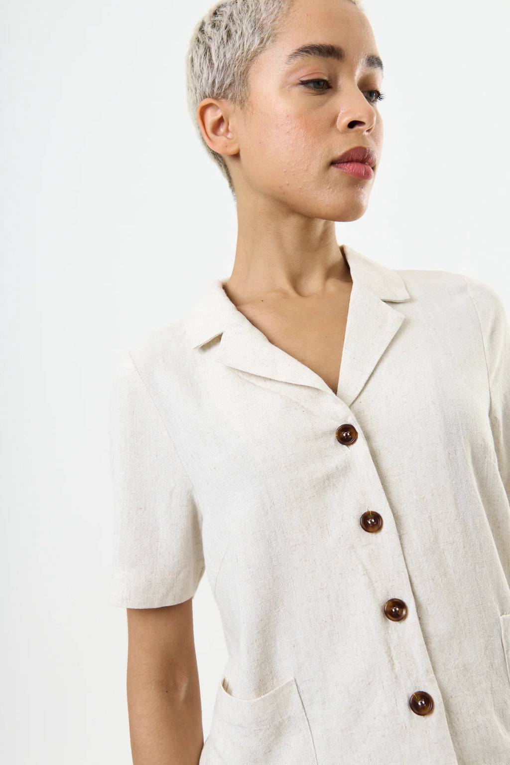 Kit Linen Mix 2 Pocket Short Sleeve Resort Shirt - Natural