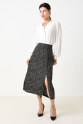 Kiyo Black Geo 11 Printed Midi Skirt