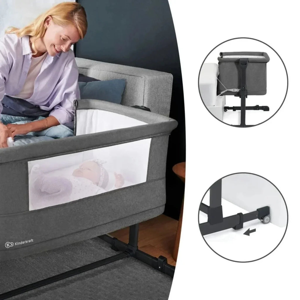 Kinderkraft Nestee Up 2 Bedside Crib - Light Grey