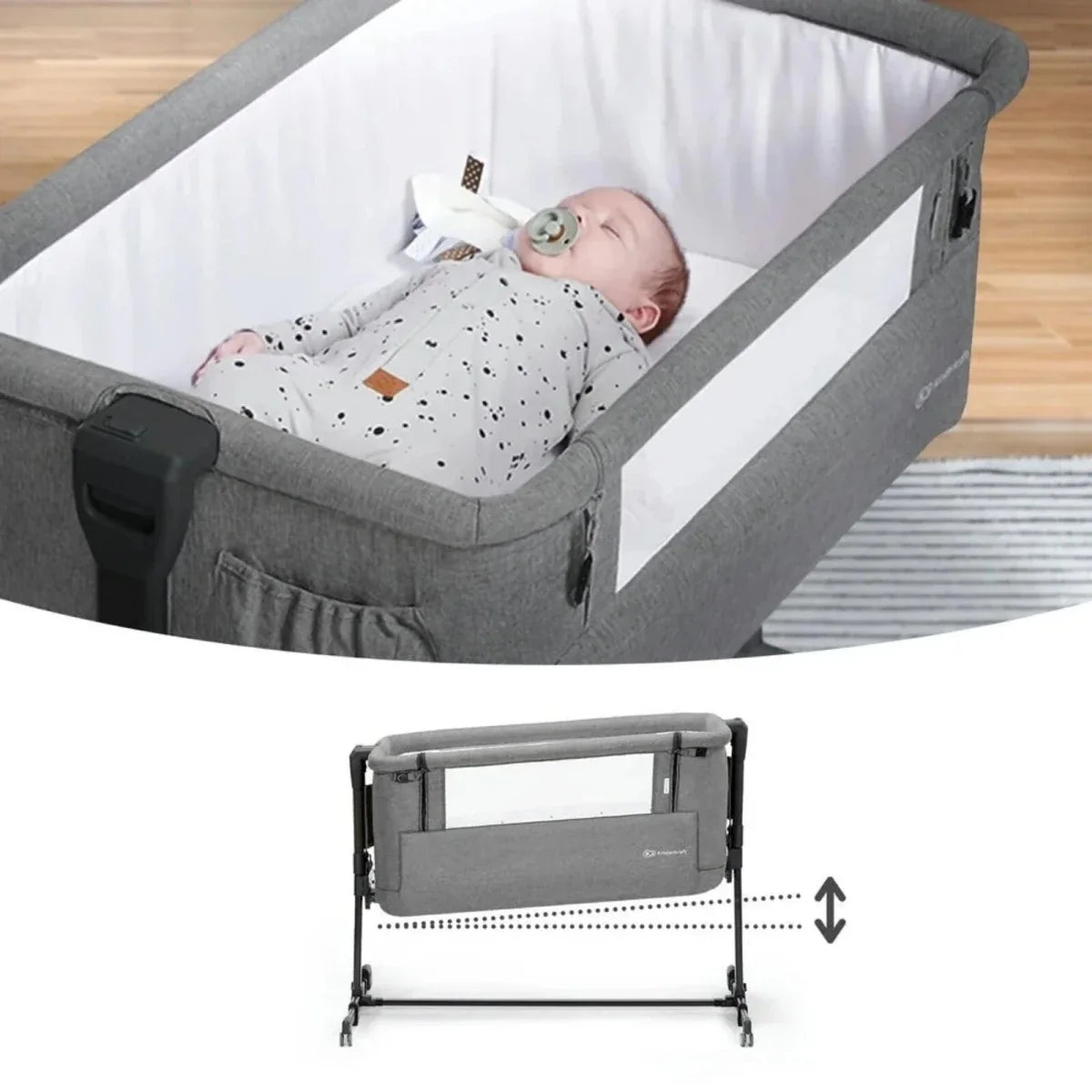 Kinderkraft Nestee Up 2 Bedside Crib - Light Grey