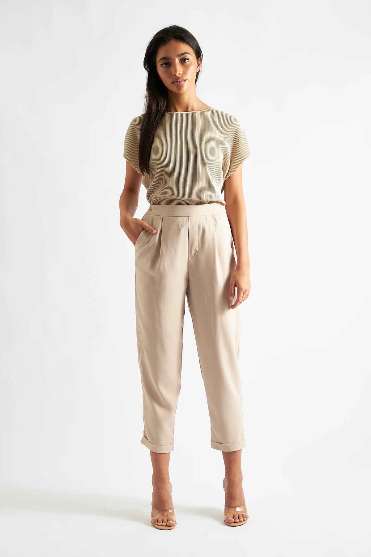 Korine Pleated Short Sleeve Top - Stone