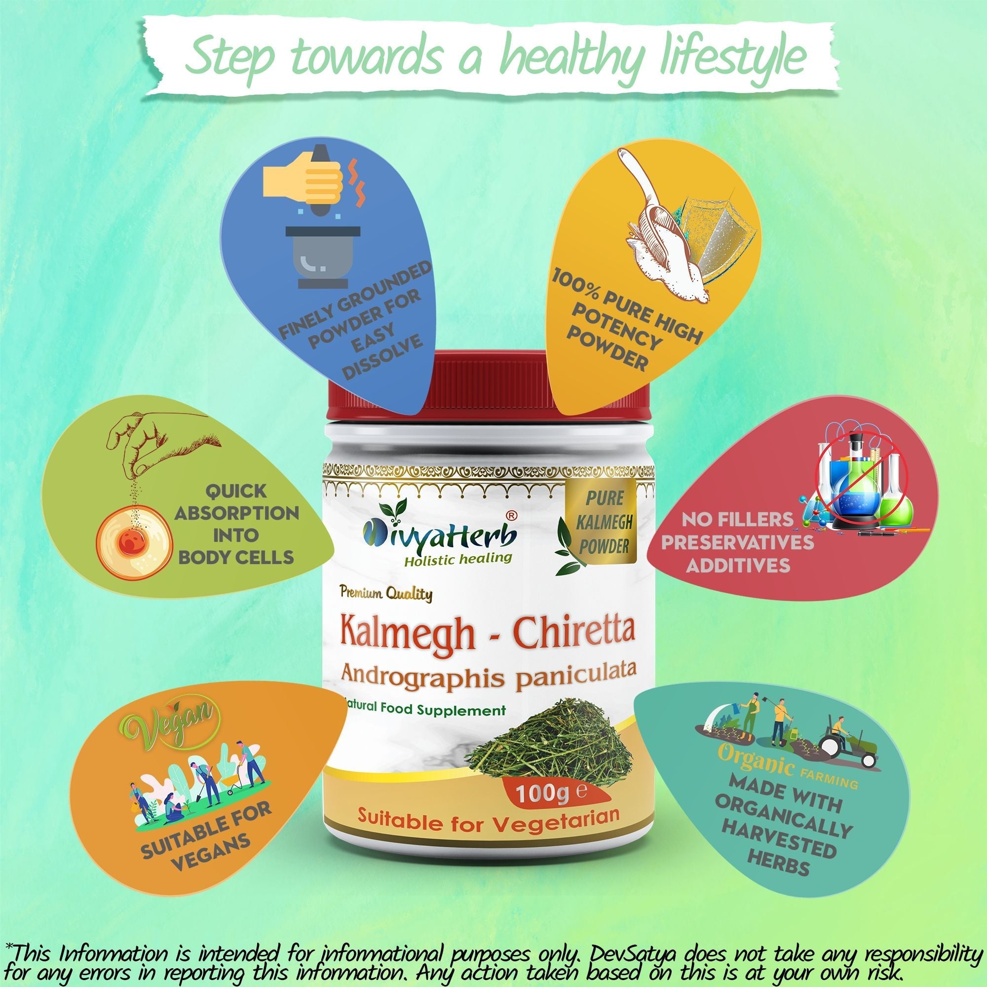 DivyaHerb Kalmegh Powder 100 gram - Daily Wellness Support