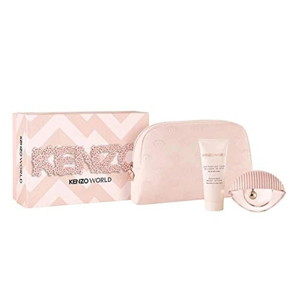 Kenzo World Gift Set 75ml EDT + 75ml Body Lotion + Pouch - Pink Edition