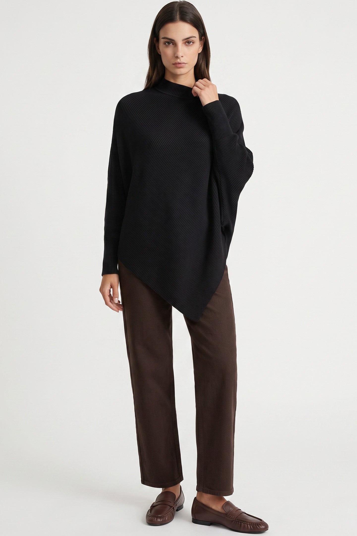 Black Ribbed High Neck Jumper