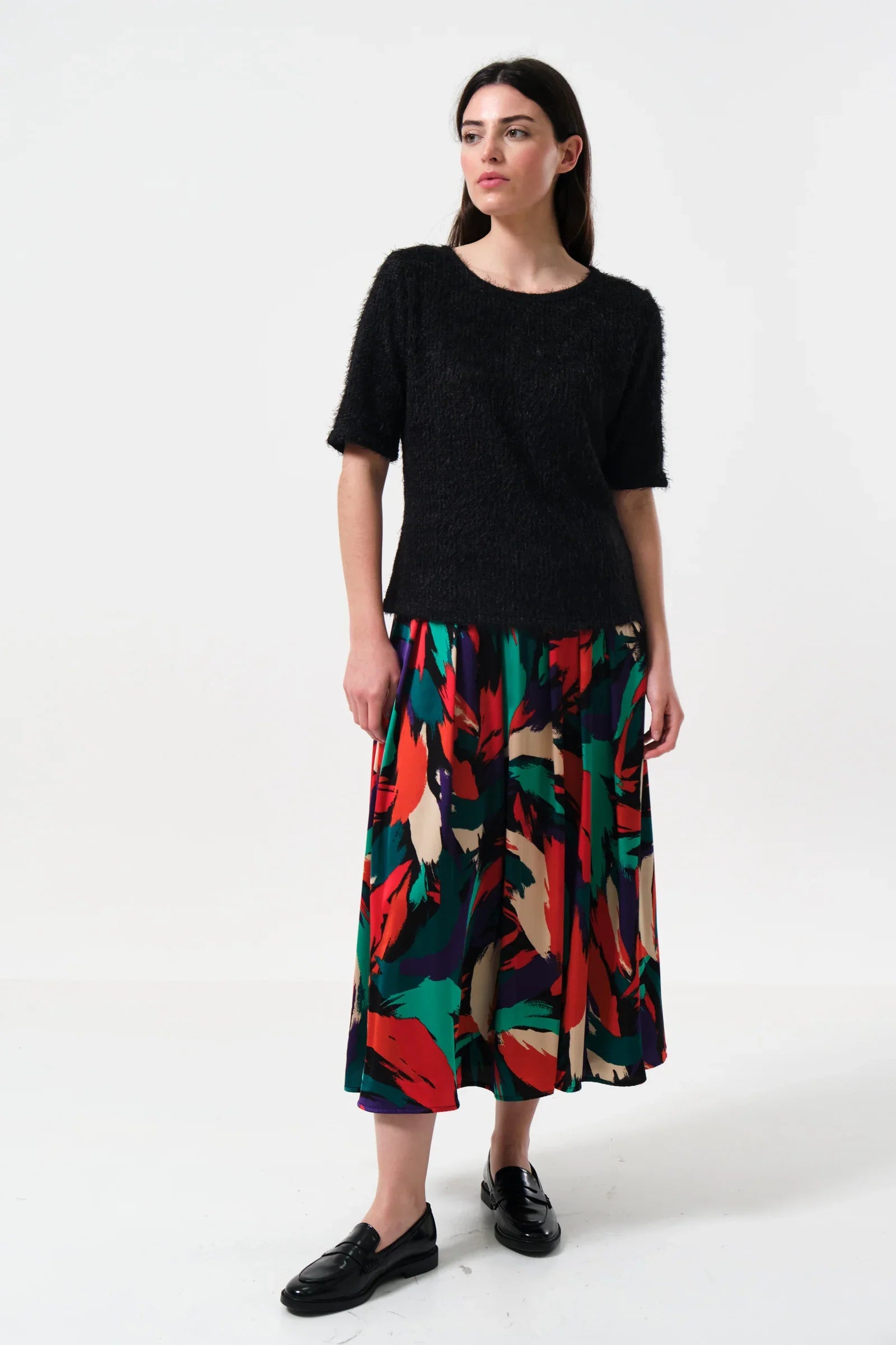 Laureen Eyelash Rib Short Sleeve Jumper - Black
