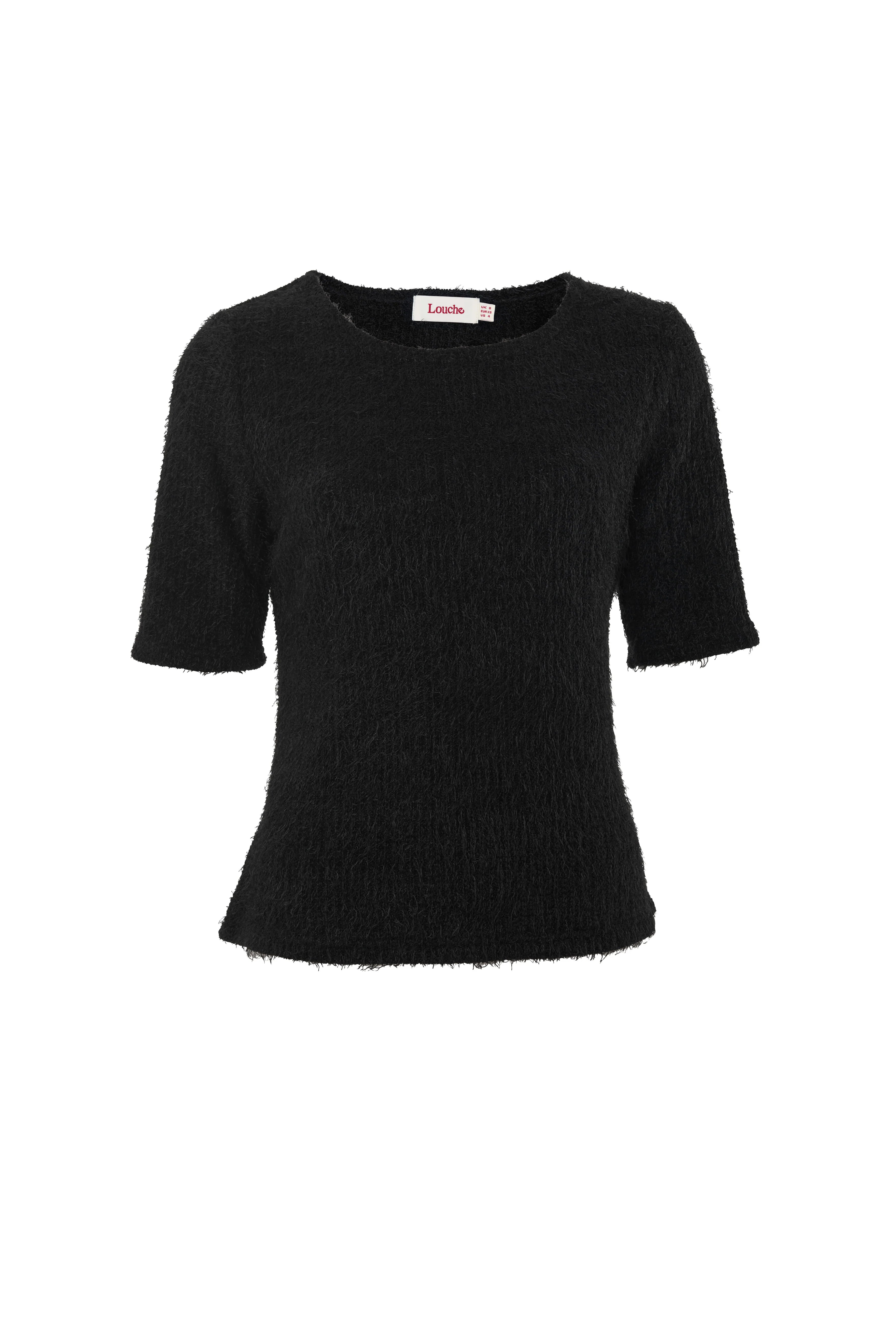 Laureen Eyelash Rib Short Sleeve Jumper - Black
