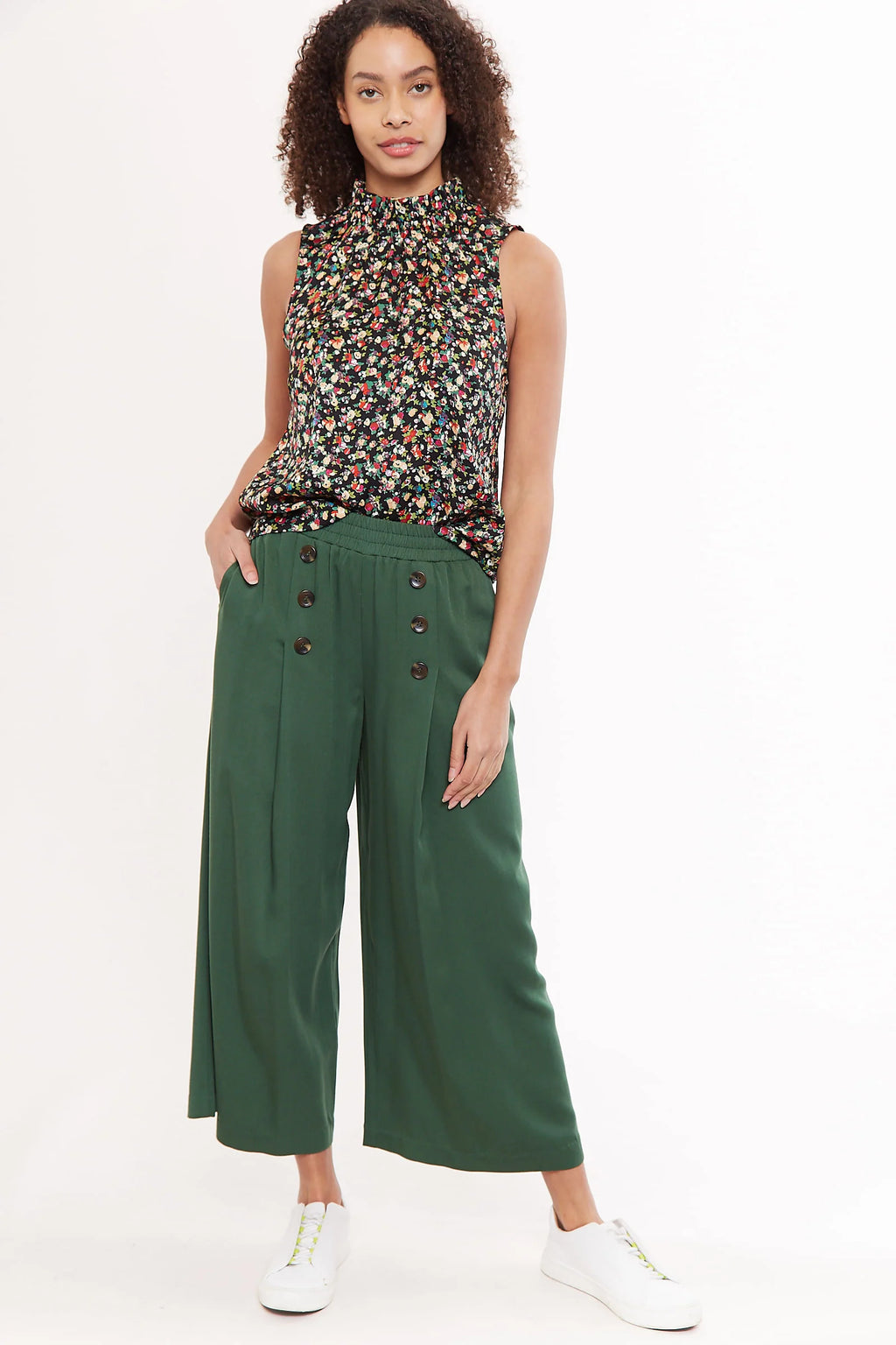Laurena Wide Leg Cropped Trouser - Green