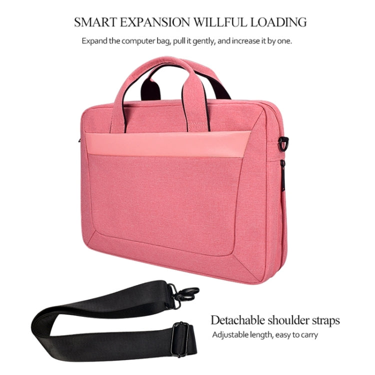DJ06 Oxford Cloth Waterproof Wear-resistant Portable Expandable Laptop Bag for 15.6 inch Laptops, with Detachable Shoulder Strap(Pink)