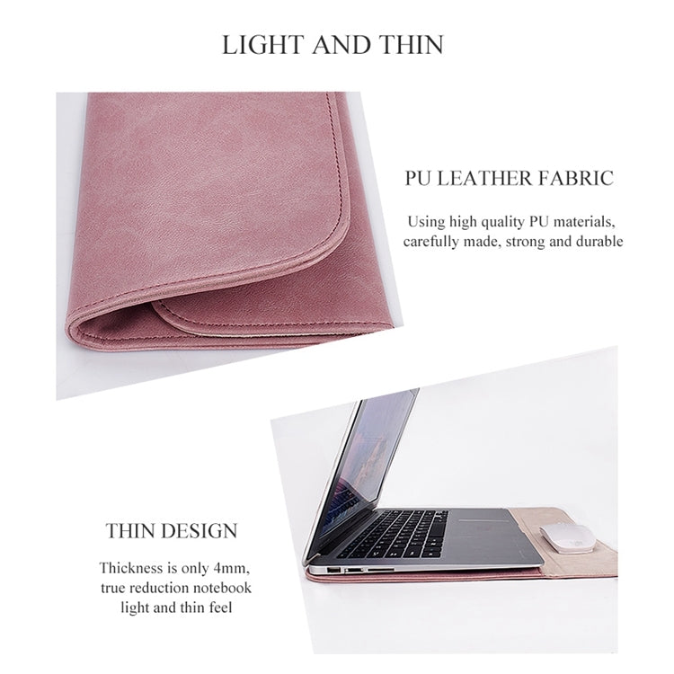 PU01S PU Leather Horizontal Invisible Magnetic Buckle Laptop Inner Bag for 14.1 inch laptops, 14.1 inch