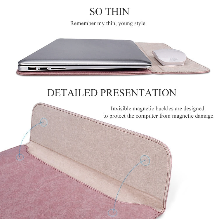 PU01S PU Leather Horizontal Invisible Magnetic Buckle Laptop Inner Bag for 15.4 inch laptops, 15.4 inch