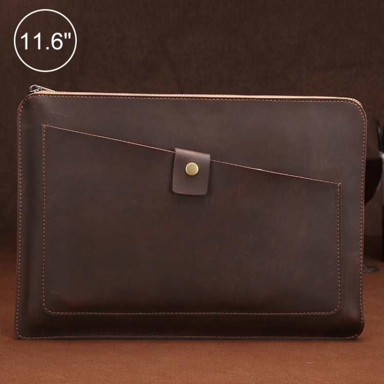 11.6 inch Genuine Leather Zipper Laptop Tablet Bag, For Macbook, Samsung, Lenovo, Sony, DELL Alienware, CHUWI, ASUS, HP 11.6 inch and Below Laptop(Coffee)