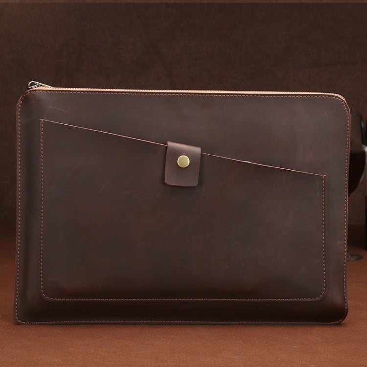 11.6 inch Genuine Leather Zipper Laptop Tablet Bag, For Macbook, Samsung, Lenovo, Sony, DELL Alienware, CHUWI, ASUS, HP 11.6 inch and Below Laptop(Coffee)