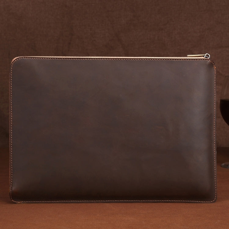 11.6 inch Genuine Leather Zipper Laptop Tablet Bag, For Macbook, Samsung, Lenovo, Sony, DELL Alienware, CHUWI, ASUS, HP 11.6 inch and Below Laptop(Coffee)