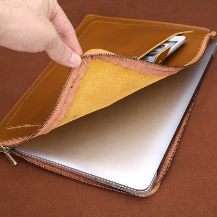 11.6 inch Genuine Leather Zipper Laptop Tablet Bag, For Macbook, Samsung, Lenovo, Sony, DELL Alienware, CHUWI, ASUS, HP 11.6 inch and Below Laptop(Coffee)