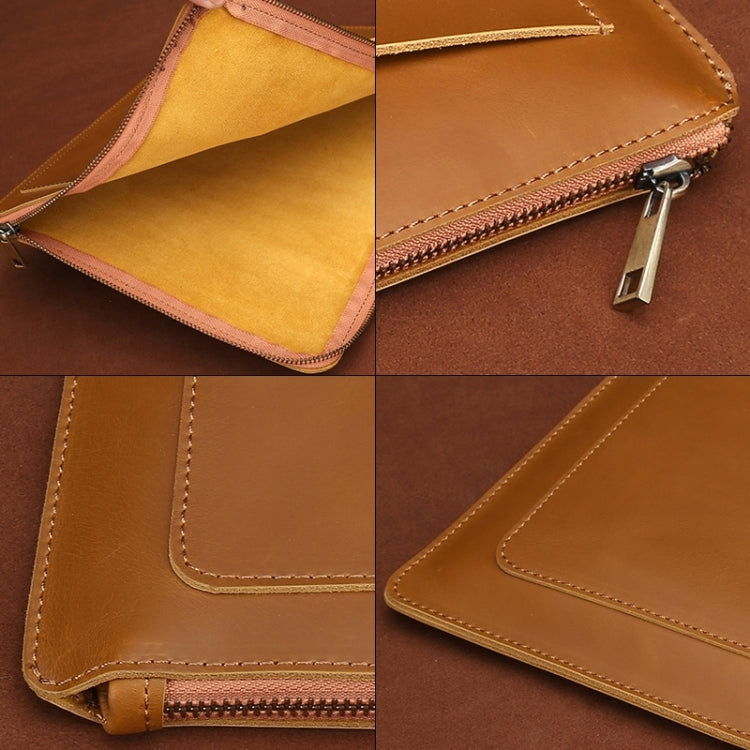 11.6 inch Genuine Leather Zipper Laptop Tablet Bag, For Macbook, Samsung, Lenovo, Sony, DELL Alienware, CHUWI, ASUS, HP 11.6 inch and Below Laptop(Coffee)