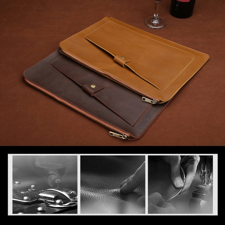 11.6 inch Genuine Leather Zipper Laptop Tablet Bag, For Macbook, Samsung, Lenovo, Sony, DELL Alienware, CHUWI, ASUS, HP 11.6 inch and Below Laptop(Coffee)
