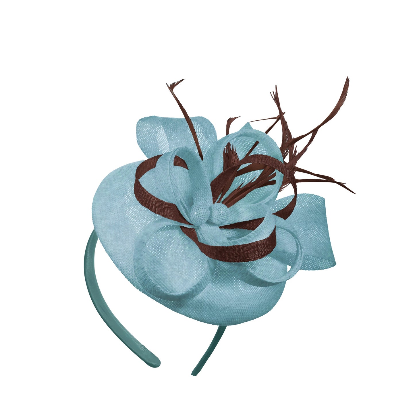 Light Blue Brown Mix Round Pillbox Bow Sinamay Headband Fascinator Weddings Ascot Hatinator Races