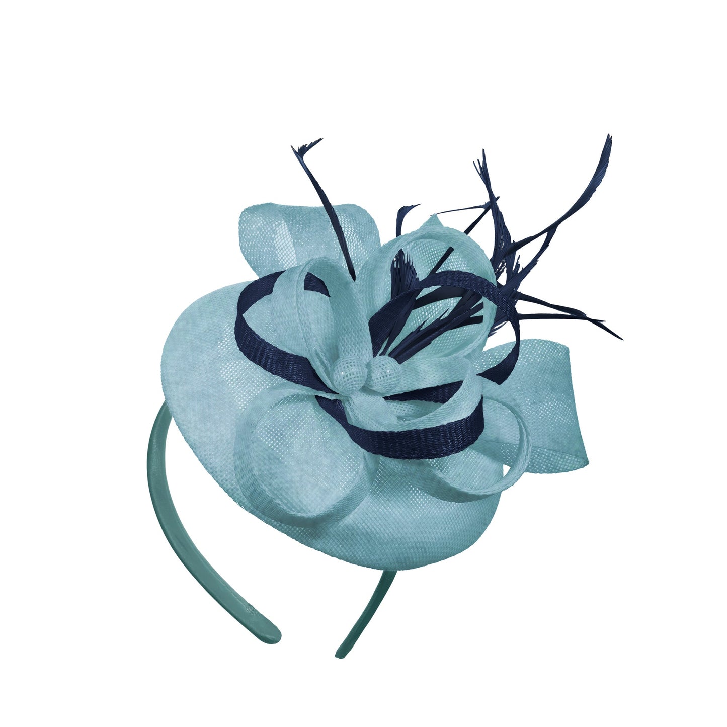 Light Blue Navy Mix Round Pillbox Bow Sinamay Headband Fascinator Weddings Ascot Hatinator Races